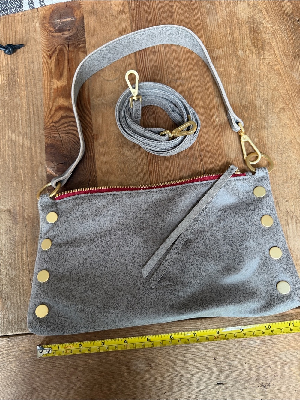 Hammitt Light Gray Suede Crossbody with Gold Studs - Picture 2 of 10